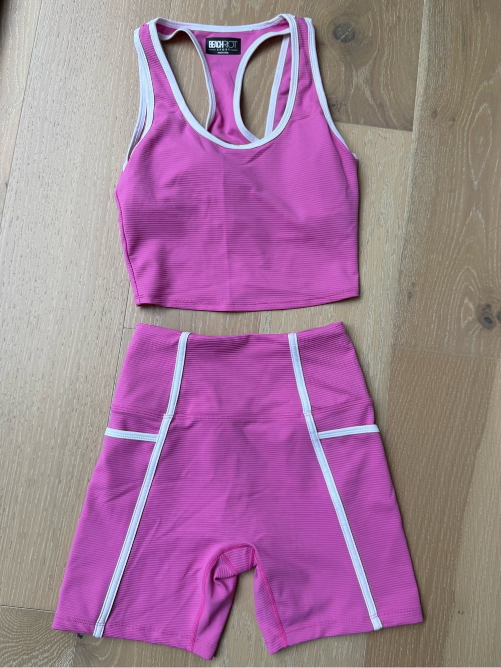 Beach Riot Pink Ribbed Sport Set with White Trim - Picture 3 of 6